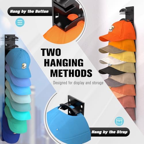 Hat Organizer for Baseball Caps 4Pack, Hat Rack for Wall with Strong Adhesive Hold up to 40 Hats, Hat Hanger Holder Display for Door Closet, Cap Organizer Storage Multilayer Two Mounting Option(Black) - Image 4