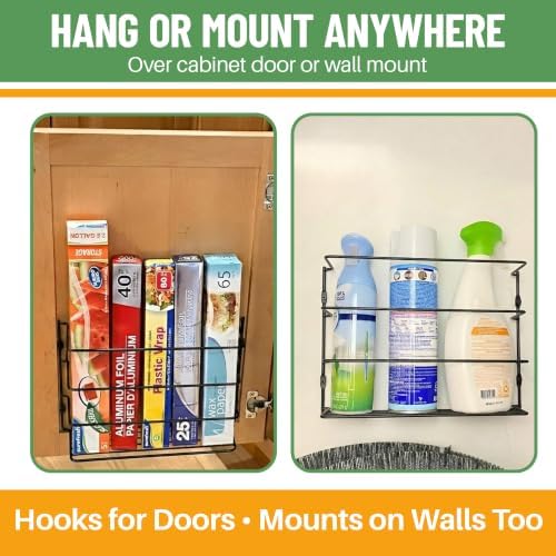 Evelots Kitchen Wrap & Food Bag Organizer Basket, Wall or Cabinet Door Mount, 2-Pack - Black - Image 3