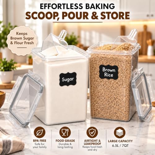 2 PC [7 Qt/ 6.5L/ 220 Oz] Large Flour Storage Containers with Airtight Lids - Image 4
