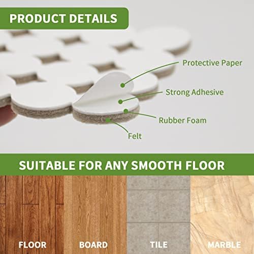 Felt Furniture Pads for Hardwood Floors 96 PCS, 1" Round, Beige - Image 2