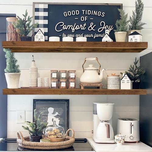 QEEIG Long Floating Shelves for Wall (Brown, Set of 2, 39.4") - Image 2