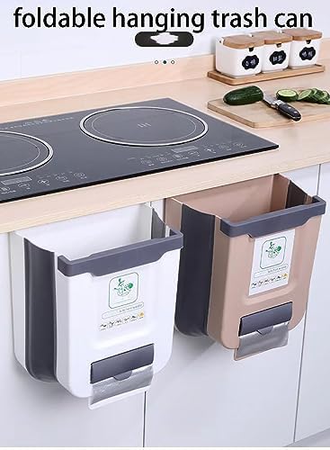 Hanging Kitchen Trash Can,2.6 Gallon Collapsible Waste Bin,Plastic Folding Hang Garbage Can for Cabinet Car Bedroom Bathroom Kitchen Office 11.3 * 10 * 6.9inch,White - Image 2