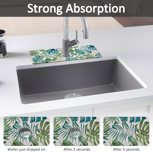 15" X 5.5" Kitchen Sink Splash Guard Faucet Mat Leaf Super Absorbent Fast Drying Faucet Guard & Draining Mat Sink Splash Guard Behind Faucet for Kitchen, Bathroom - Image 3