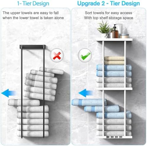 Liuoud Towel Rack for Bathroom, Wall Mounted Vertical Rolled Towel Storage Organizer Holder with Shelf, Holds Up 6 Large Bath Sheets, White Large Size - Image 5