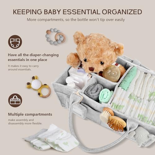 Diaper Caddy Organizer - Large Baby Caddy Organizer with Handle (Gray) - Image 4