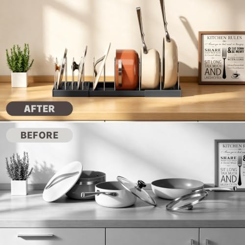 Magheo 2 Pack Pots and Pans Organizer Under Cabinet, Expandable 12.6"-22.8" Kitchen Cabinet Organizer Holder with 10 Adjustable Dividers for Food Storage Container Lid, Cookie Sheet, Cookware(Black) - Image 5