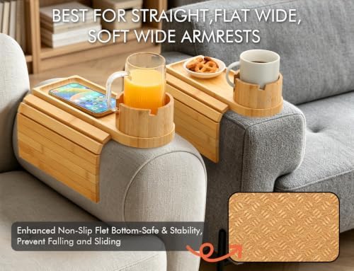 2 Pack Couch Armrest Table, Bamboo Folding Sofa Arm Tray,Natural - Image 5
