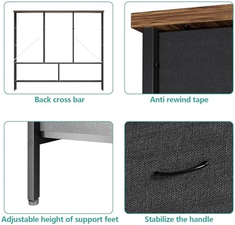VASICAR Wide TV Stand for Bedroom, Black Dresser with 9 Deep Drawers - Image 4
