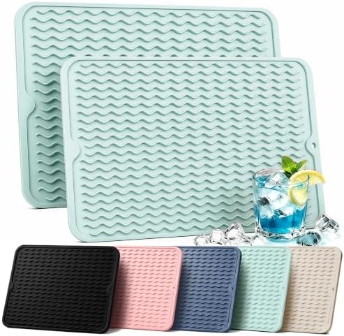 2 Pack Silicone Dish Drying Mat for Kitchen Counter Placemats Cooking Shower Caddy Must Haves Household Dining Finds Simple Bathroom Coasters Rubber Work Crafts Tools Rug 15"x11.5" Green by AOTASO