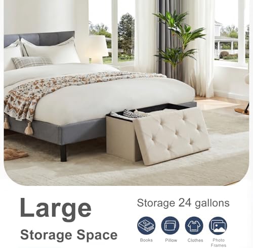 DUMOS 30 Inch Foldable Storage Ottoman Bench, Large Ottoman with Storage - Image 4