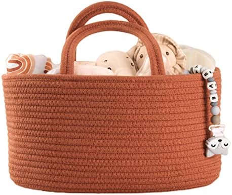 XUANGUO Cotton Rope Baby Diaper Caddy Organizer Basket with handles Rust by XUANGUO
