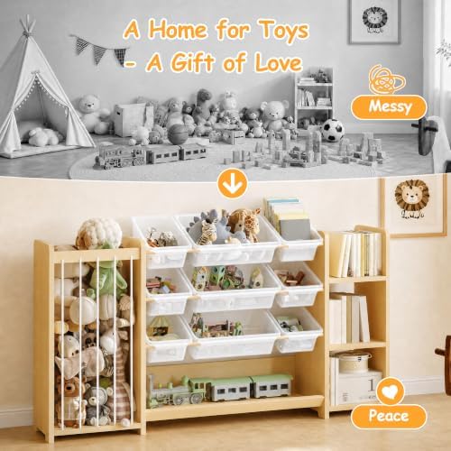 3-in-1 Montessori Toy Organizer with Bookshelf, 9 Clear Bin & Plush Storage - Image 6