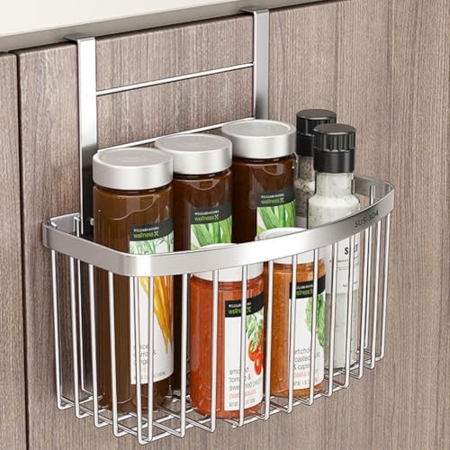 304 Stainless Steel Grid Storage Basket, Over the Cabinet Door Organizer, Wire Hanging Basket with Hook Over the Railing, Under Sink Kitchen Cabinet, Pantry, Bathroom - Image 6