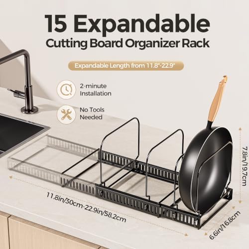 MUDEELA Expandable Cutting Board Organizer Pot Lids Rack 15 Dividers 1-Pack - Image 2
