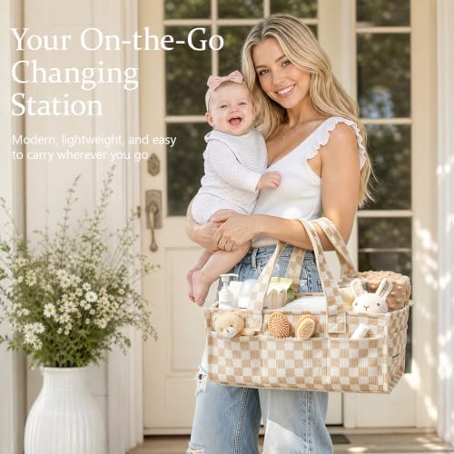 Corduroy Baby Diaper Caddy Organizer with Handles, Nursery Storage Basket - Image 5