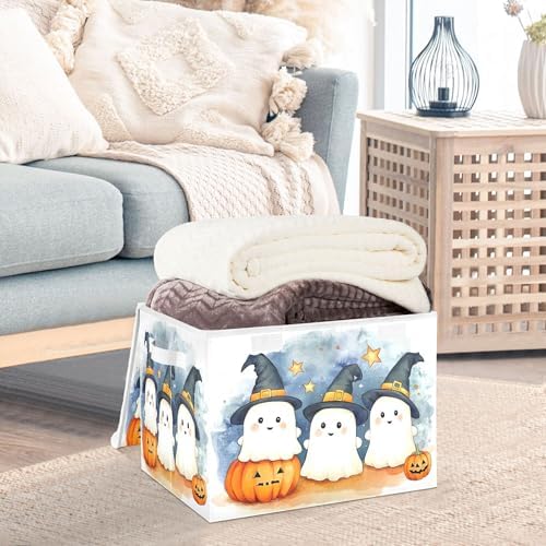 Cute Cartoon Ghosts Storage Bins with Lids and Carrying Handle,Foldable Storage Boxes Organizer Containers Baskets Cube with Cover for Home Bedroom Closet Office - Image 5