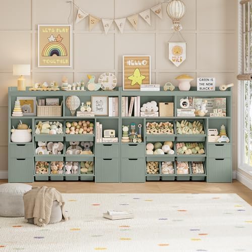 HORSTORS 55" W Toy Storage Organizer, Large Kids Bookshelf, Toy Box, Green - Image 4