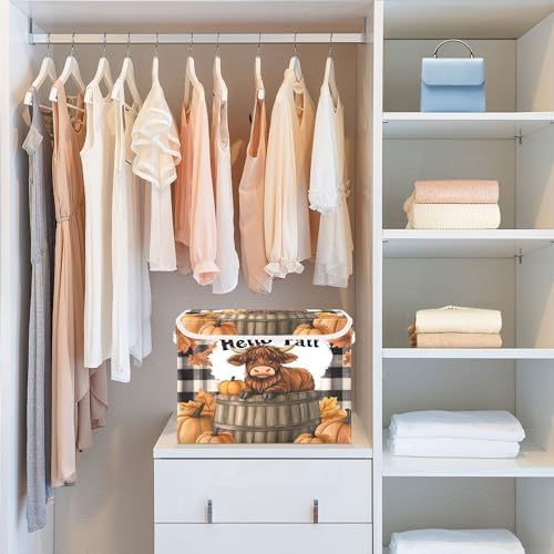 Highland Cows Storage Bins with Lids and Carrying Handle,Foldable Storage Boxes Organizer Containers Baskets Cube with Cover for Home Bedroom Closet Office - Image 6