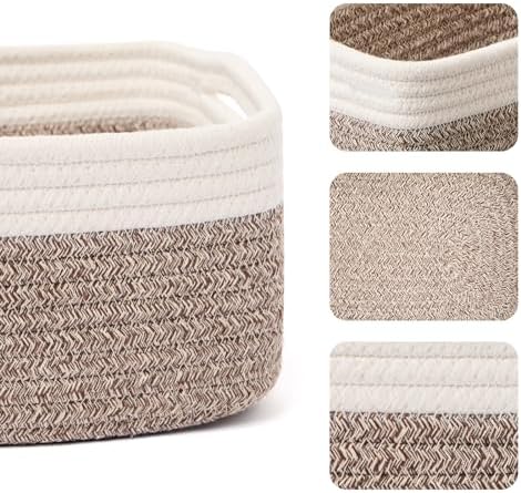 MiniArk Small Storage Baskets for Organizing | Closet Organizer Bins | Shelf Toy Basket | Woven Rope Baskets | Cube Decorative Box | Shallow Basket | 13x8.5x5.1” | 3 Packs White Brown - Image 2