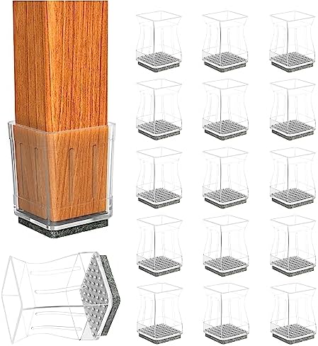 Square Chair Leg Protectors for Hardwood Floors, 16 Pcs Silicone Felt Furniture Leg Cover,1 1/4 Inch, Clear. by ComeHomeWithMe
