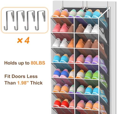 UVIAHOMI Over the Door Shoe Organizer for 30 Pairs, 10-Tier, Dark Grey - Image 4