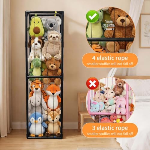 Stuffed Animal Storage, Kids Toy Zoo Storage Organizer with Elastic Band, Thicken PVC Tube Large Stuffed Animals Holder for Nursery Playroom Bedroom Room Furniture Plush Storage(Black) - Image 5