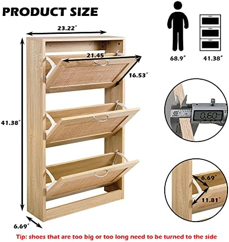 HOPUBUY Shoe Cabinet for Entryway, Narrow Shoe Storage with 3 Flip Drawers - Image 2