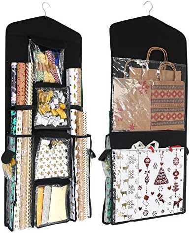 SumDirect Black Double Sided Hanging Gift Wrap Organizer, Wrapping Paper Gift Bag Storage by SumDirect