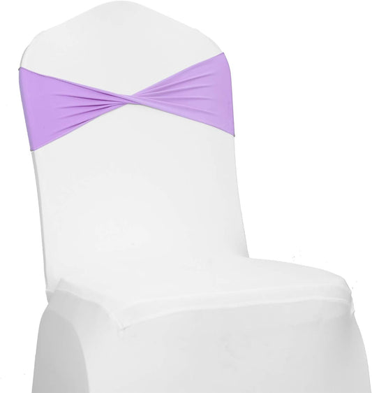 VDS Pack of 75 PCS | Lavender | Spandex Chair Sashes Bows Without Buckle | Stretch Elastic Banquet Universal Folding Chair Band Tie with for Wedding Party Conference Celebration Event Decoration