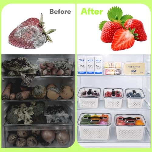 SZHLUX 5 PCS Fruit Storage Containers for Fridge with Removable Colander - Image 4