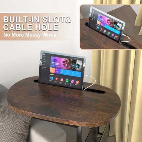 Fashion TV Tray with Large Tabletop, Adjustable Sofa Table with Baskets - Image 5
