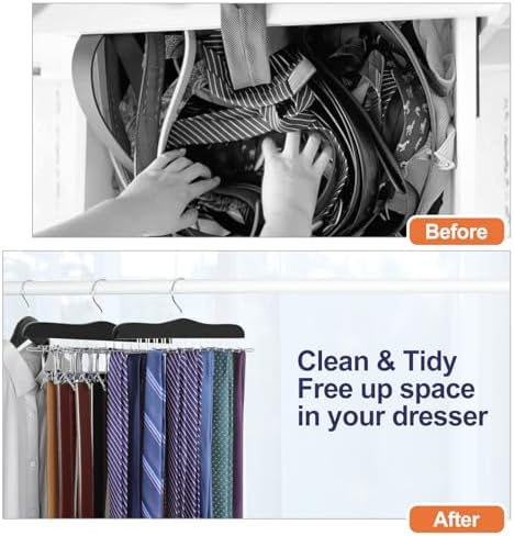 TOPIA HANGER Tie Rack Hanger for Closet, Wooden Tie Organizer for Men with 24 Folding Hooks, Space Saving Necktie Holder for Storage and Display Bra, Tank Top, Camisole (1-Pack), Black- CT14B - Image 4