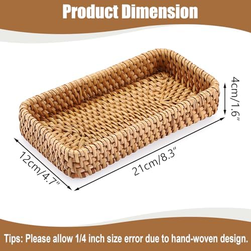 BTSKY Small Remote Basket for Coffee Table Entryway Living Room Rattan - Image 3