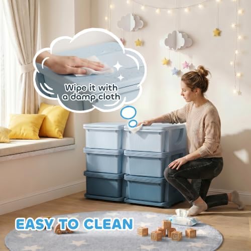 Qaba 6 Drawers Kids Storage Unit 3 Tier Toy Organizers Blue - Image 6