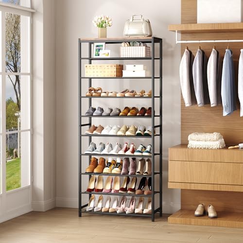 HOMEFORT 10 Tiers Shoe Rack Organizer,30" Shoe Storage Shelf for Closet, Shoe Rack for Entryway,Holds 36-40 Pairs of Shoe, Tall Shoe Stand with Metal Shelves and MDF Top Board,Rustic Brown - Image 5