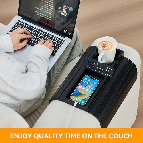 GEHE Bamboo Couch Cup Holder, Anti-Spill Sofa Arm Tray, Natural and Easy to Clean Couch Arm Cup Holder Armrest Tray Perfect for Cups, Beers, Snacks, Remote Control, Drinks - Image 6
