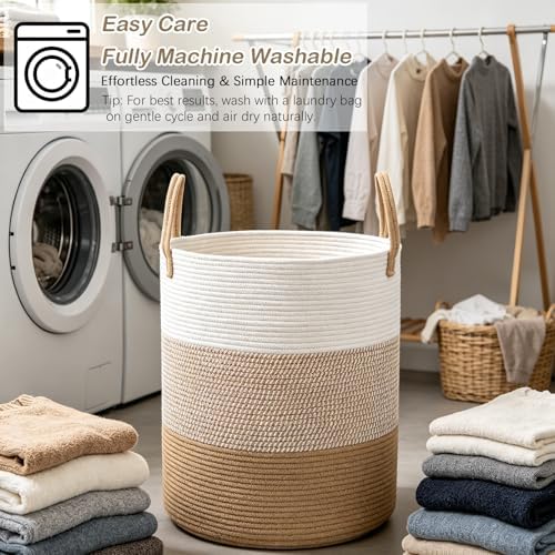 70L Woven Laundry Basket,Large Clothes Hamper with Handles- Yellow - Image 6