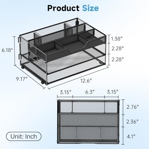 DALTACK 3 Tier Desk Organizer with Pen Holders and Paper Trays, Black - Image 3