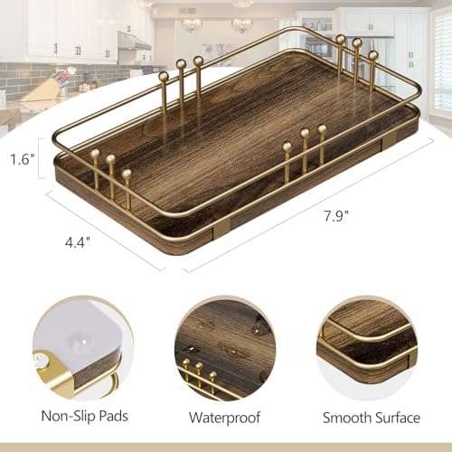 Bathroom Vanity Tray Countertop, Decor Tray 7.9"x4.4" Brown-Gold - Image 2
