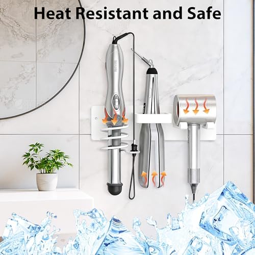 Hair Dryer Holder Hair Tool Organizer Metal Wall Mount (White) - Image 6