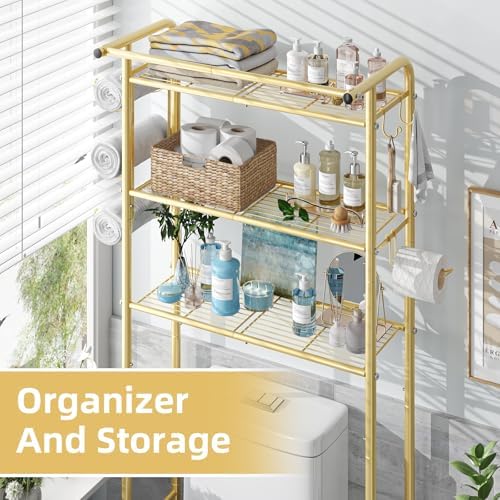 Simple Trending 3 Tier Over The Toilet Rack, Shelf Bathroom, Bathroom Stand Organizer Space Saver, Gold - Image 7