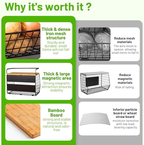 Ofiray-home Magnetic Shelf for Fridge with Wood Lid, Fruit Potato and Onion Storage Bins, Pantry Organizers & Storage, Large Container Magnetic Spice Rack for Refrigerator, Kitchen Counter, Cabinet - Image 4