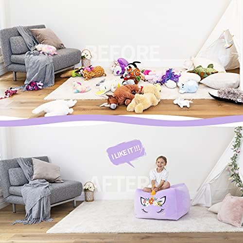 Aubliss Unicorn Stuffed Animal Storage Bean Bag Chair for Kids, Velvet - Image 3