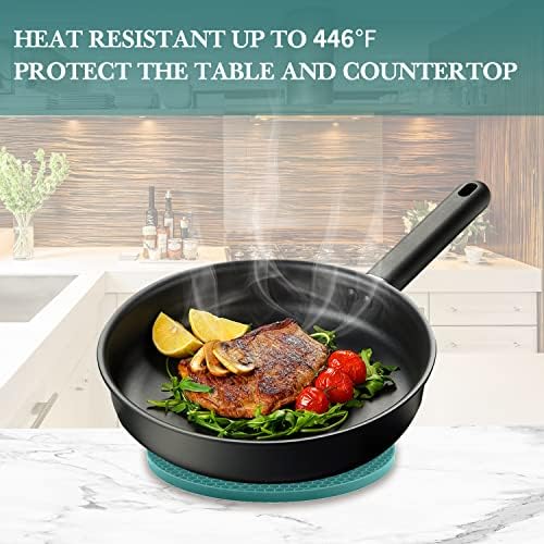 4 Pack Silicone Trivets for Hot Dishes, Dark Green Silicone Hot Pads Trivet for Hot Pots and Pans, 4 PCS Heat Resistant Silicone Mats Pot Holders for Kitchen Counter, Large Coasters & Jar Opener - Image 2