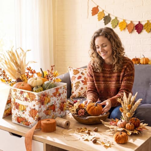 Briwooody Fall Pumpkin Storage Bin with Lid and Carrying Handle Storage Box - Image 5