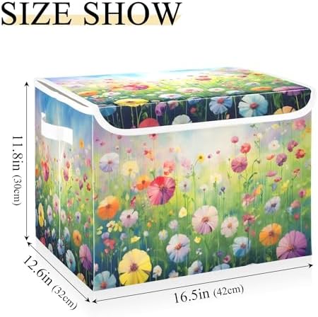 Colorful Flowers Storage Bins with Lids and Carrying Handle,Foldable Storage Boxes Organizer Containers Baskets Cube with Cover for Home Bedroom Closet Office - Image 3