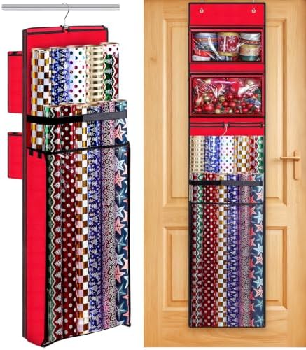 Hanging Wrapping Paper Organizer Storage, Over Door Gift Wrap Roll Holder by WOODOULOGY