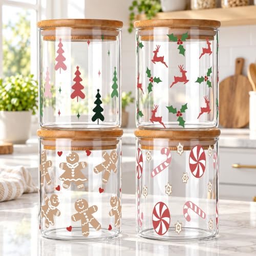 Set of 4 Christmas Food Canistersd with Lid,Xmas Home Kitchen Decor Gift - Image 5