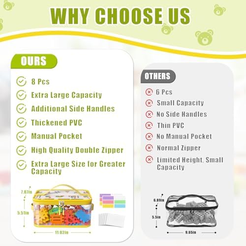8 Packs Large Clear Toy Storage Bags with Double Zipper & Handles, L - Image 2