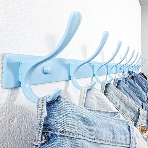 SKOLOO Coat Rack Wall Mounted - 10 Hooks, Heavy Duty, Stainless Steel, Metal Wall Hanger, Sturdy Coat Hooks for Hanging Coats, Jacket, Clothes, Hat, Blue - Image 2